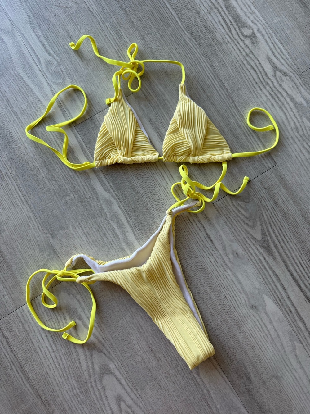Yellow Ribbed String Bikini Set